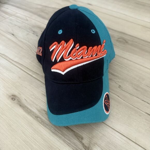 Miami Hurricanes NCAA Football One Size Hat Cap Blue Turquoise Adjustable - Picture 1 of 6